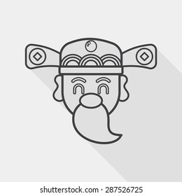 Chinese New Year flat icon with long shadow, God of wealth, line icon