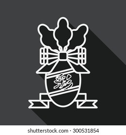 Chinese New Year flat icon with long shadow, lucky white r, line icon