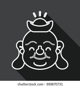 Chinese New Year flat icon with long shadow, Maitreya mean, line icon