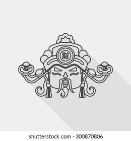 Chinese New Year flat icon with long shadow, God of wealth, line icon