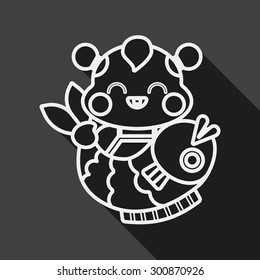 Chinese New Year flat icon with long shadow Chinese Mascot, line icon