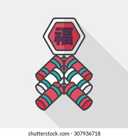 Chinese New Year flat icon, eps10, Chinese festival couplets with firecrackers means " wish good luck."