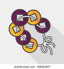 Chinese New Year flat icon with long shadow,eps10, Ancient coins lucky pendant means " wish good luck and fortune comes."