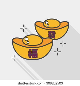 Chinese New Year flat icon with long shadow,eps10, Gold ingot with Chinese words means " wish good luck."
