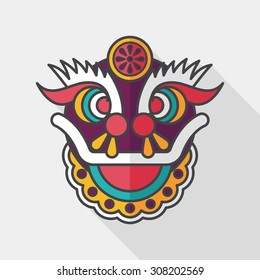 Chinese New Year flat icon with long shadow,eps10,The dragon and lion dancing head