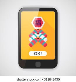 Chinese New Year flat icon, eps10, Chinese festival couplets with firecrackers means " wish good luck."