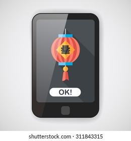 Chinese New Year flat icon with long shadow,eps10, Chinese festival couplets with lantern means " wish the arrival of spring."