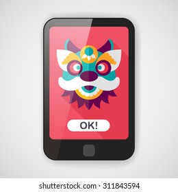 Chinese New Year flat icon with long shadow,eps10,The dragon and lion dancing head