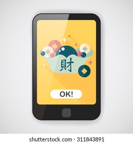 Chinese New Year flat icon with long shadow,eps10, Gold ingot with Chinese words means " wish good luck."