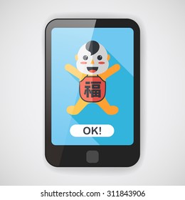 Chinese New Year flat icon with long shadow,eps10, Maitreya doll decoration means "Bless you have wealth, monasticism and popularity."