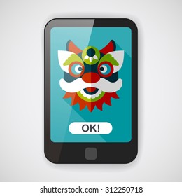 Chinese New Year flat icon with long shadow,eps10,The dragon and lion dancing head