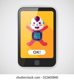 Chinese New Year flat icon with long shadow,eps10, Maitreya doll decoration means "Bless you have wealth, monasticism and popularity."