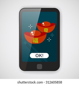 Chinese New Year flat icon with long shadow,eps10, Gold ingot with Chinese words means " wish good luck."