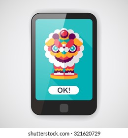 Chinese New Year flat icon with long shadow,eps10,The dragon and lion dancing head