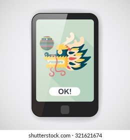 Chinese New Year flat icon with long shadow,eps10,The dragon and lion dancing head