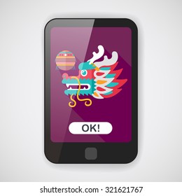Chinese New Year flat icon with long shadow,eps10,The dragon and lion dancing head