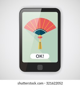 Chinese New Year flat icon with long shadow,eps10, Chinese folding fan means " win speedy success."
