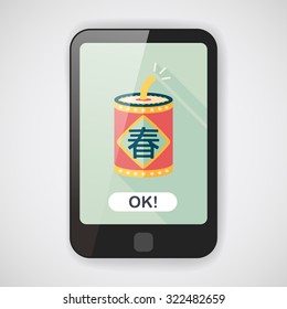 Chinese New Year flat icon, eps10, word Fu, Chinese festival couplets with firecrackers means " wish good luck and Spring comes."
