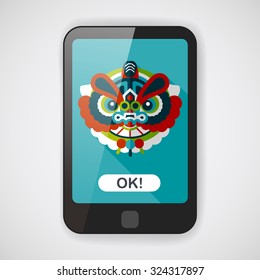 Chinese New Year flat icon with long shadow,eps10,The dragon and lion dancing head