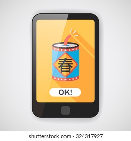 Chinese New Year flat icon, eps10, word Fu, Chinese festival couplets with firecrackers means " wish good luck and Spring comes."