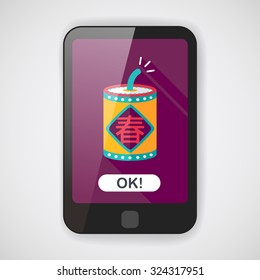 Chinese New Year flat icon, eps10, word Fu, Chinese festival couplets with firecrackers means " wish good luck and Spring comes."