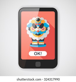 Chinese New Year flat icon with long shadow,eps10,The dragon and lion dancing head