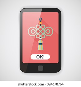 Chinese New Year flat icon with long shadow,eps10, lucky Chinese knot means " wish good luck and fortune comes."