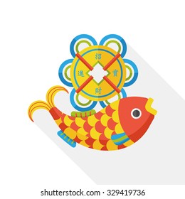 Chinese New Year flat icon; Chinese fish lucky pendant means "May you always get more than you wish for." 