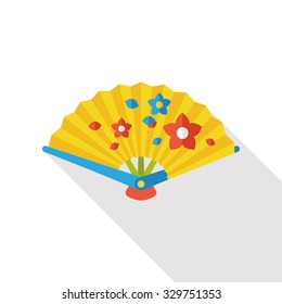 Chinese New Year flat icon; Folding fan with Chinese blessing words " Happy New Year."
