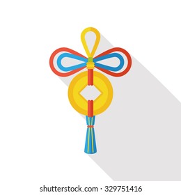 Chinese New Year flat icon; Ancient coins lucky pendant means " wish good luck and fortune comes."