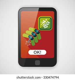 Chinese New Year flat icon, eps10, word Fu, Chinese festival couplets with firecrackers means " wish good luck and fortune comes."