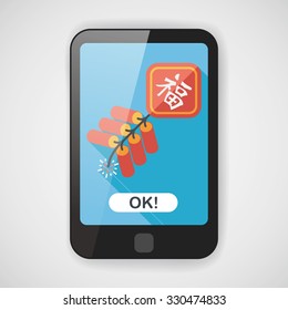 Chinese New Year flat icon, eps10, word Fu, Chinese festival couplets with firecrackers means " wish good luck and fortune comes."