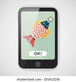 Chinese New Year flat icon with long shadow,eps, Chinese fish lucky pendant means "May you always get more than you wish for." 
