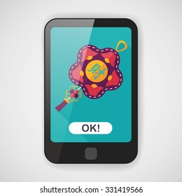 Chinese New Year flat icon with long shadow,eps10, lucky Chinese knot means " wish good luck and fortune comes."