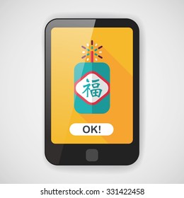 Chinese New Year flat icon, eps10, word Fu, Chinese festival couplets with firecrackers means " wish good luck and fortune comes."