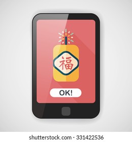 Chinese New Year flat icon, eps10, word Fu, Chinese festival couplets with firecrackers means " wish good luck and fortune comes."