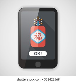 Chinese New Year flat icon, eps10, word Fu, Chinese festival couplets with firecrackers means " wish good luck and fortune comes."