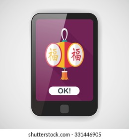 Chinese New Year flat icon with long shadow,eps10, Chinese festival lantern with Chinese words means " wish good luck and fortune comes."