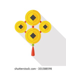 Chinese New Year flat icon; Ancient coins lucky pendant means " wish good luck and fortune comes."