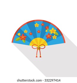 Chinese New Year flat icon; Folding fan with Chinese blessing words " Happy New Year."