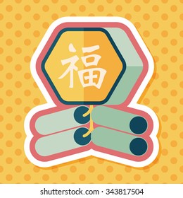 Chinese New Year flat icon, eps10, word Fu, Chinese festival couplets with firecrackers means " wish good luck and fortune comes."