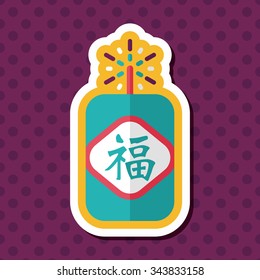 Chinese New Year flat icon, eps10, word Fu, Chinese festival couplets with firecrackers means " wish good luck and fortune comes."