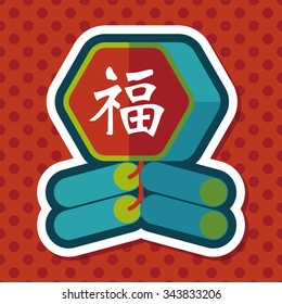 Chinese New Year flat icon, eps10, word Fu, Chinese festival couplets with firecrackers means " wish good luck and fortune comes."