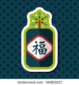Chinese New Year flat icon, eps10, word Fu, Chinese festival couplets with firecrackers means " wish good luck and fortune comes."