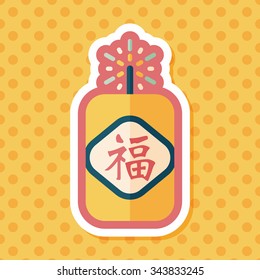 Chinese New Year flat icon, eps10, word Fu, Chinese festival couplets with firecrackers means " wish good luck and fortune comes."