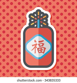 Chinese New Year flat icon, eps10, word Fu, Chinese festival couplets with firecrackers means " wish good luck and fortune comes."