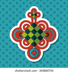 Chinese New Year flat icon with long shadow,eps10, lucky Chinese knot means " wish good luck and fortune comes."