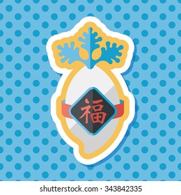 Chinese New Year flat icon with long shadow,eps10, lucky white radish with Chinese words means " Wish it can brings luck to you in the new year."