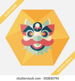 Chinese New Year flat icon with long shadow,eps10,The dragon and lion dancing head