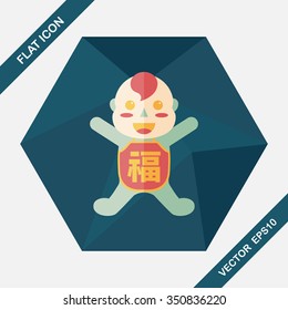 Chinese New Year flat icon with long shadow,eps10, Maitreya doll decoration means "Bless you have wealth, monasticism and popularity."